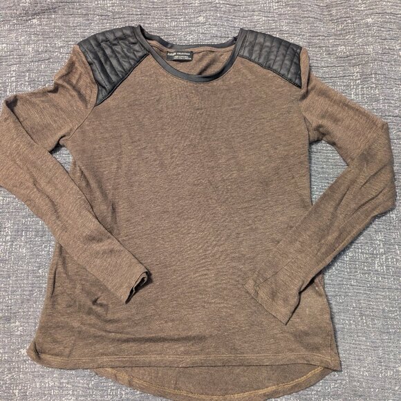 Zara Green/Brown Top with Leather shoulder detail - Picture 1 of 2